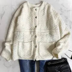 美品＊スローブイエナ ツィーディニットジャケット ナチュラル 定価2万円