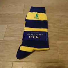 POLO ストライプソックス 25-27cm ネイビー/イエロー