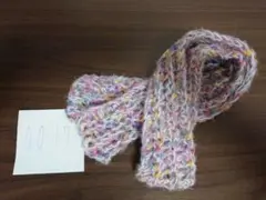 0017 ハンドメイド　紫系&白系毛糸2色使いふわふわマフラー