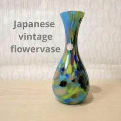 ​ 昭和 레트로 手吹きガラス 花瓶 マーブル模様 ミッドセンチュリー