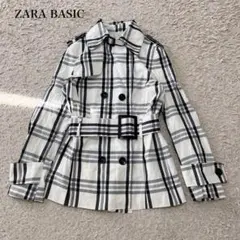 ザラ チェック柄トレンチコート(S)ベルト付 上品 きれいめ　オフィスカジュアル