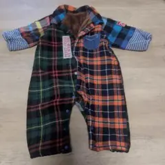 チェック柄ロンパース・カバーオール70〜80もこもこ裏起毛