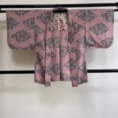 o*o様 ■E5916■アンティーク■正絹■石竹色　鳥柄　銘仙　袷　羽織■丈85