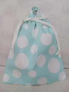 持ち手付き巾着　体操袋着替え 35×30水色ドット柄　a5