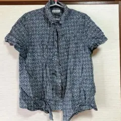 美品☆レディース 半袖シャツ 【L】 ネイビー 小花柄 クラシック レトロ