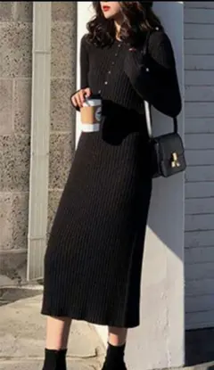 美品GirlyDollガーリードールヘンリーネックリブニットワンピース