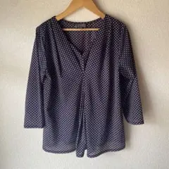 field dream ネイビー ドット柄 五分袖 M