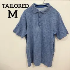 TAILORED 【M】青 パターン入り ポロシャツ 半袖　カジュアル　柄物