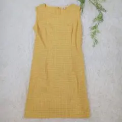 CONTENTS ノースリーブ ワンピース　チェック　イエロー　日本製　M