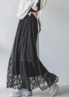 JEANASIS キリカエレーススカート ロング 黒 フリー