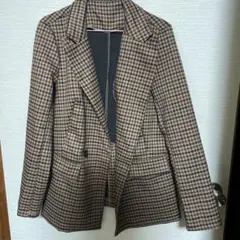 ブラウン系チェック柄テーラードジャケット