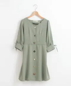 MAJESTIC LEGON グリーン 七分丈ワンピース Aライン