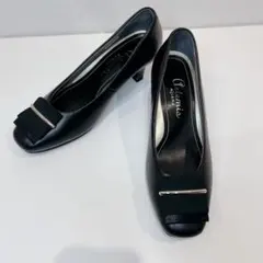 【美品】ダイアナ　ブラックパンプス　ラウンドトゥ　バックル　22.5