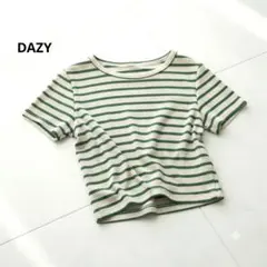​DAZY クロップド ショートTシャツ ボーダー柄 ベージュ×グリーン Mのサムネイル