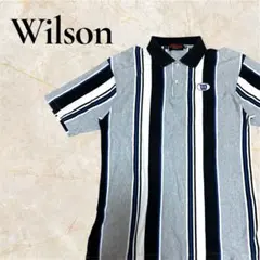 90s Wilson シングルステッチ 刺繍ロゴ ストライプ ポロシャツのサムネイル