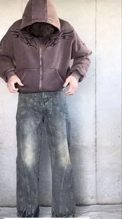 SSC whisky mellow ワイドレッグデニム　海外ストリート