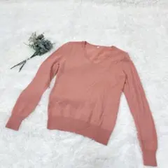 美品 無印良品 (S) カシミヤ100% Vネック ニットセーター ピンク
