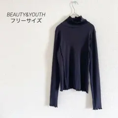BEAUTY&YOUTHメロウネック袖長袖リブカットソー黒F日本製のサムネイル