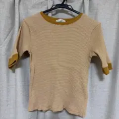 SENCE OF PLACE オレンジ チェック半袖ニット