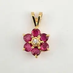 【K18】ルビー 0.45ct ダイヤ フラワー ペンダントトップ 18金のサムネイル