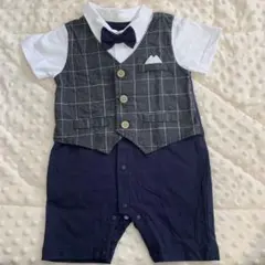 チェック柄　ロンパース 蝶ネクタイ付き 70〜80センチ　セレモニー