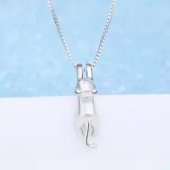 69 ぶら下がり猫がかわいいシルバーネックレス SV925チェーン付 ねこ好きに