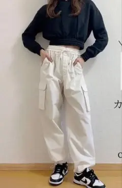 GUホワイトカーゴパンツ ウエスト紐