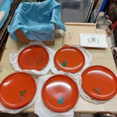 象彦 西村彦兵衛 9代 の漆器皿5枚セット ほぼ未使用 箱に汚れあり