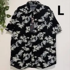 ⑩メンズL‪、新品☆和柄、桜、龍☆半袖シャツ、綿100%のサムネイル