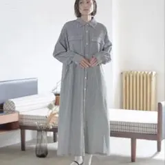 【完売品】 ローリーズファーム ストライプシャツワンピース ブラック 黒 ロング