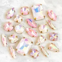 1039【計20個】訳ありB品｜ガラス製ビジューストーン｜ピンク系MIX・B