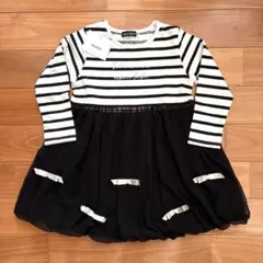 【新品】 BeBe 100 ワンピース チュールスカート 長袖　ストライプ