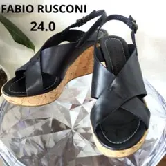 FABIO RUSCONI クロスストラップ サンダル 黒 24　ウェッジソールのサムネイル