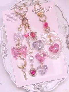 ♡再販♡ ビーズキーホルダー ピンク 紫 魔法少女 チャーム セット