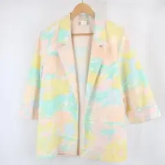 VINTAGE マルチカラー フラワー アート ロールアップ ガウン ジャケット
