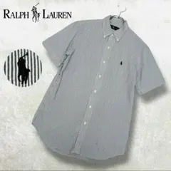 美品 ラルフローレン シアサッカー ボタンダウンシャツ ストライプ ホースロゴ