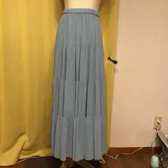 ユナイテッドアローズ シアー ティアードスカート ロング フレア ライトブルー