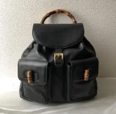 【極美品】OLD GUCCI　リュック　オールレザー　竹　巾着　イタリア製