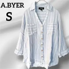 美品✨A.BYER シャツブラウス【S】ストライプ 水色 レディース