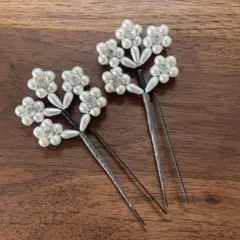 パール花モチーフヘアピン　2本セット
