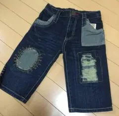 新品　ドクロ　男児　デニムハーフパンツ　スカル　120.130