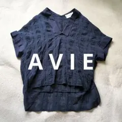 AVIE アビィ半袖 ブラウス トップス ネイビー シースルー チェック織りのサムネイル