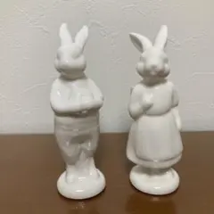 ウサギの陶器置物セット（男性・女性）