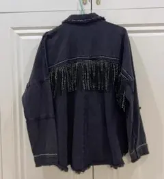 フリンジ付きダークグレーデニムジャケット
