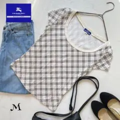 バーバリーブルーレーベル チェックカットソー 半袖 ロゴ刺繍 変形デザイン日本製