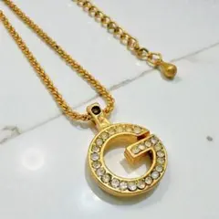 ジバンシィ GIVENCHY Gマーク ラインストーン ゴールドネックレス