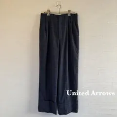United Arrows チェック柄 ネイビー タックストレートパンツ M