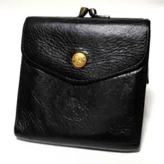 イルビゾンテ　折り財布　ブラック　革　がま口　金ボタン　ロゴ型押し