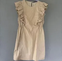 ZARA ノースリーブ フリルワンピース ベージュ