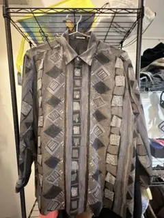 ELCO 総柄シャツ レトロ 幾何学 vintage グレー系 長袖